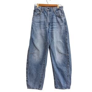 Levi Womens Cinch Barrel Leg Jeans 29 Medium Blue Wash Denim Cotton Zipper Fly